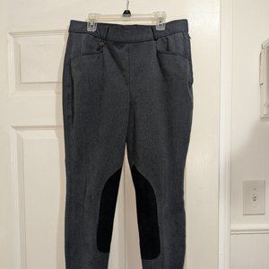 Ovation grey/blue side zip breeches, size 34L, no stains/tears!